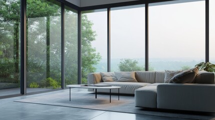 Fototapeta premium Modern minimalist room with clean, elegant decor. Featuring sleek lines and neutral colors