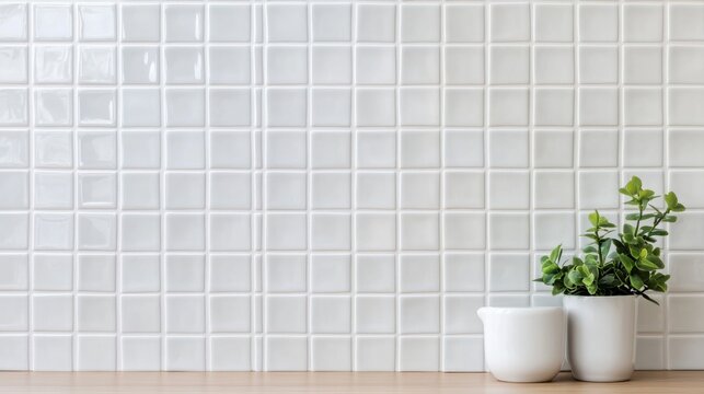 Abstract white geometric background with square and triangular shapes.
