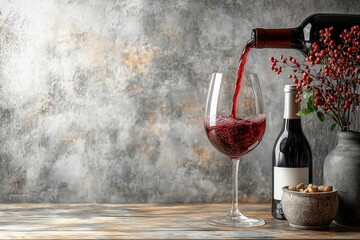 Abstract depiction of red wine splash from glass in artistic oil painting