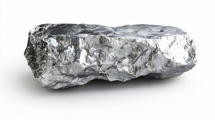 Realistic display of a slab of platinum ore with a smooth, silvery surface and subtle metallic sheen on a white background