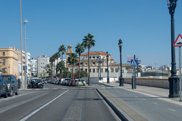 Walking through Cadiz, one of oldest cities and ports in Europe on Atlantic Ocean in southern Spain in Andalusia, tourists destination