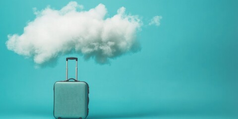 A Dreamy Travel Concept Featuring a Suitcase Floating Amongst a Fluffy Cloud in the Sky