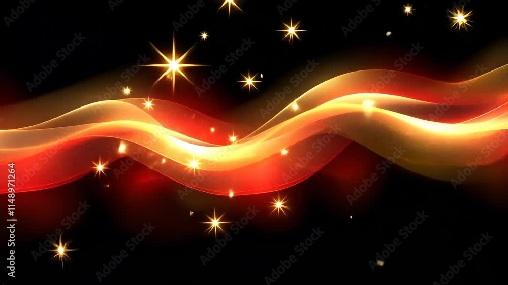 Poster bright swirling light patterns create a dynamic atmosphere with star-like elements in a dark setting