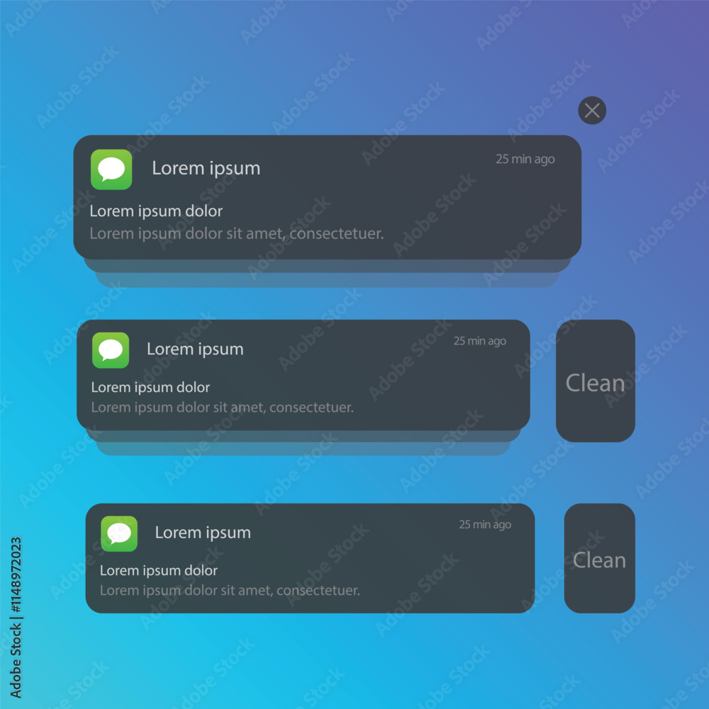 Poster push notifications icon set vector design.
