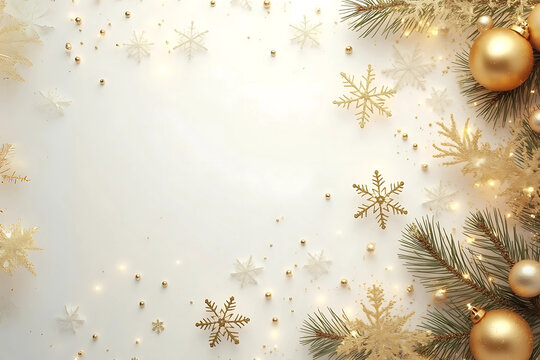 Golden Christmas background with snowflakes bauble and sparkles copy space - Fundo de Natal com flocos de neve