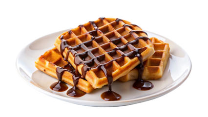 waffles with chocolate syrup isolated on transparent background