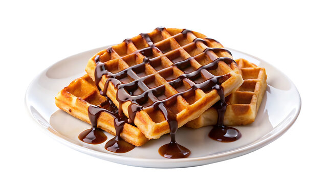 waffles with chocolate syrup isolated on transparent background
