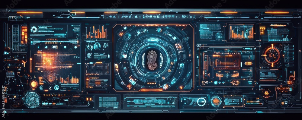 Aufkleber futuristic interface showing biometric system security with fingerprint authentication