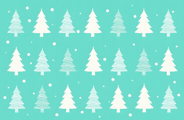 Fototapeta premium Seamless pattern with white Christmas trees on aqua turquoise background. Wrapping paper concept. Vector illustration.