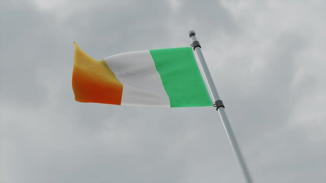 ivory coast country flag waving with pole