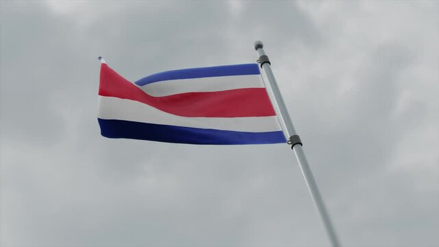 costa rica country flag waving with pole