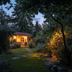 Dusk in a family garden