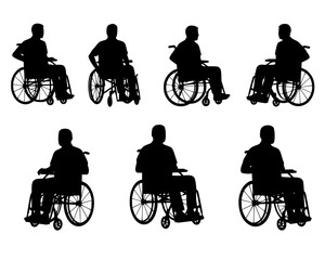 Various men silhouette in a wheelchair in vector format