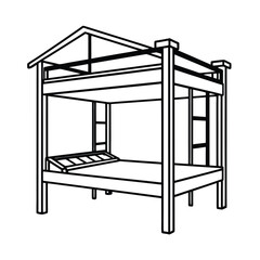 Editable Loft Bed Outline Vector Graphic