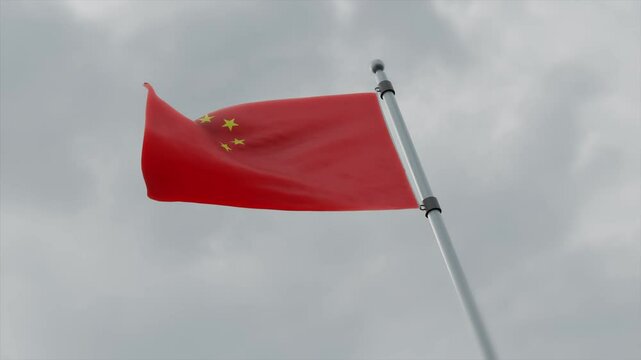 china country flag waving with pole