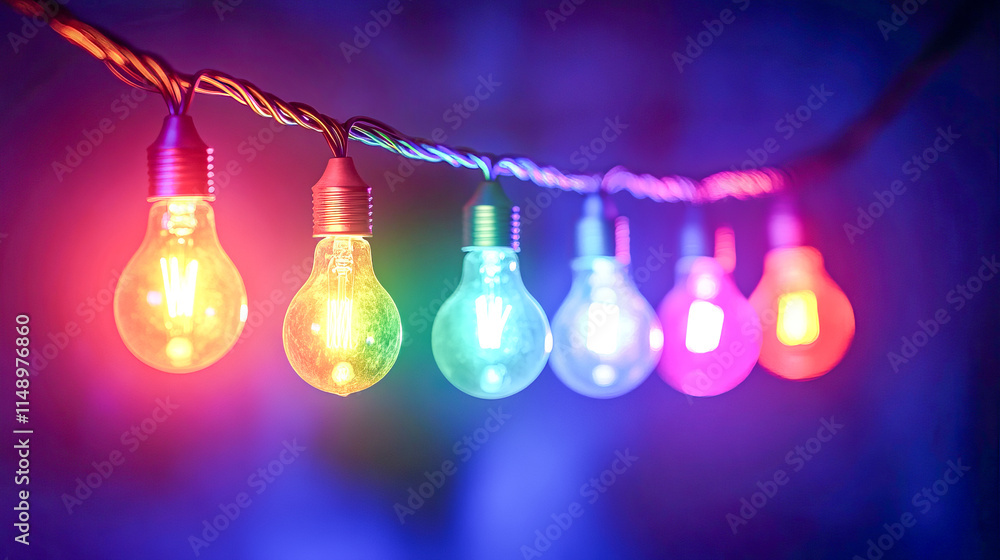 Poster colorful string of illuminated light bulbs creating a vibrant atmosphere