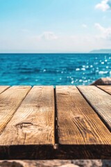 Fototapeta premium Wooden table overlooking the ocean