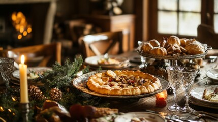 Naklejka premium Festive Holiday Feast with Delicious Christmas Treats