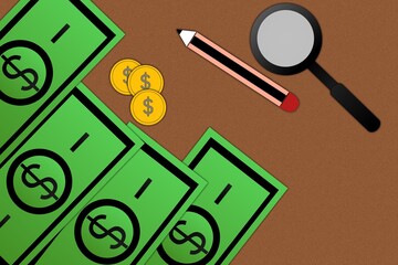 money and magbifyng at table for bussiness 