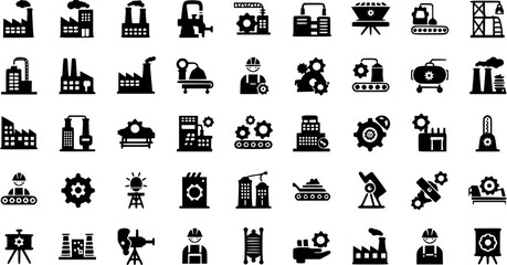 Factory flat Icon set isolated on transparent background, Factory icon set. Vector industrial buildings pictograms. factory icon. industry and manufacturing symbol. 