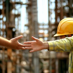 Obraz premium Engrs talk bldg project at work