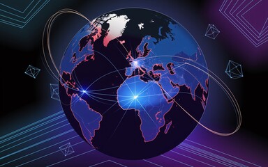 Fototapeta premium Connected World Global Technology, Global network connection, futuristic digital earth.