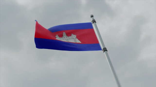 Cambodia country flag waving with pole