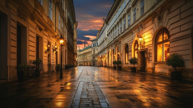 European City Street at Golden Hour - Powered by Adobe