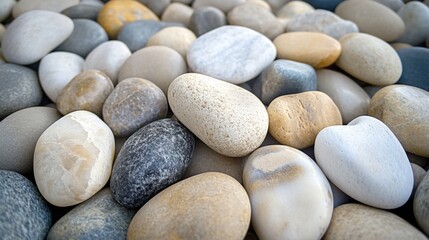 Smooth River Rocks In Various Shades Of Gray Beige And White
