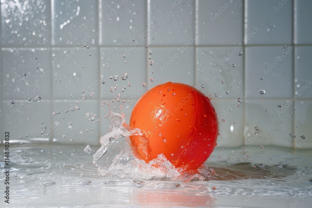 Aufkleber Bubbling water sphere creating dynamic splashes in a dark environment, revealing intricate details and reflections during a creative experiment with fluid dynamics