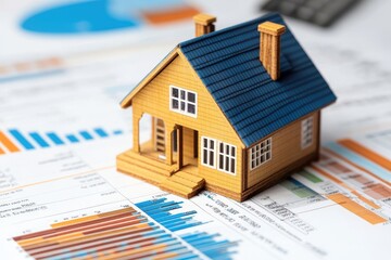 Wooden house model for real estate investment concept, symbolizing stability and future financial growth.