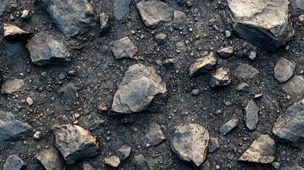 Dark Grey Rocks Embedded In Dark Soil Surface