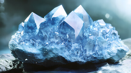 Obraz premium Celestite stone with sparkling blue crystals. Celestine. Illustration