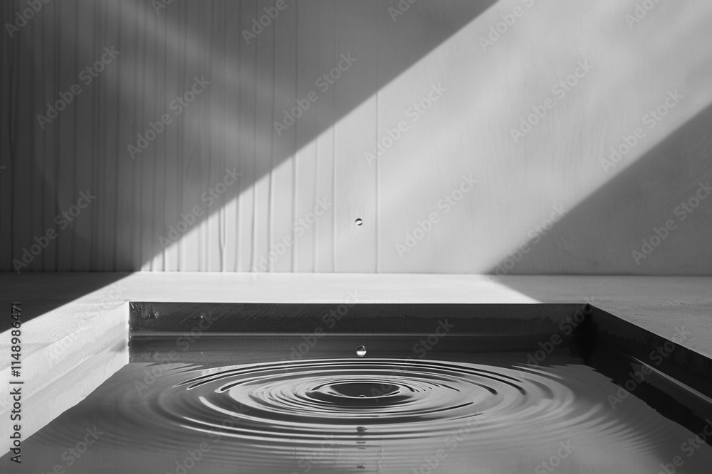 Poster ripples created by a falling droplet in a darkened indoor space during a quiet moment of reflection