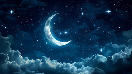 Enchanted moonlight: black, blue, moonbeams, stars, dreamy. Celestine. Illustration