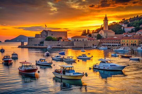 Dubrovnik Sunset: Fishing & Speed Boats Returning to Kolocep Island Harbor