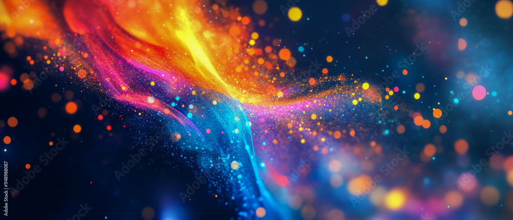 Poster vibrant abstract colorful swirl with dynamic light and bokeh effects