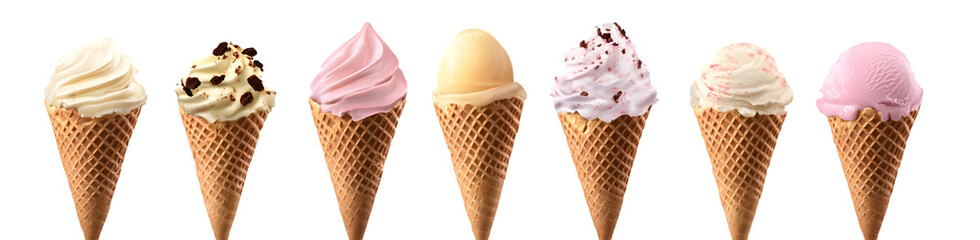 Delicious Variety of Ice Cream Cones with Different Flavors and Toppings for Summer Treats