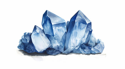 Celestite: blue celestial crystal on white background. Celestine. Illustration