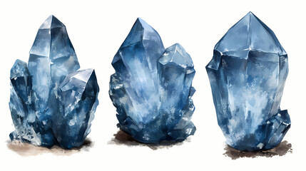 Fototapeta premium Celestite collection: heavenly 3d digital art of blue gemstone. spiritual crystal set for meditation and healing energy, isolated on transparent background. Celestine. Illustration