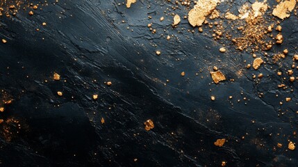 Abstract Black Surface with Golden Specks and Flakes
