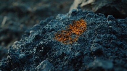Dark Blue Rock Surface With Orange Mineral Deposit