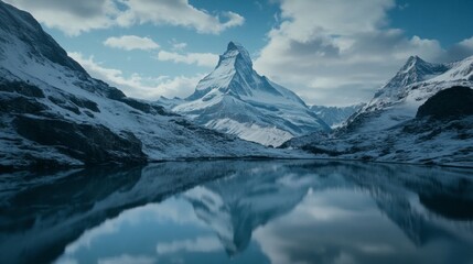 Fototapeta premium Majestic Alpine Lake Reflecting Snow-Capped Peaks