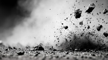 Dark Debris Exploding In Air And Dust