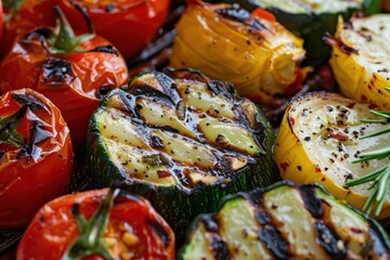 Grilled vegetables arranged on a platter, showcasing vibrant colors and charred textures, perfect for summer gatherings and healthy meals