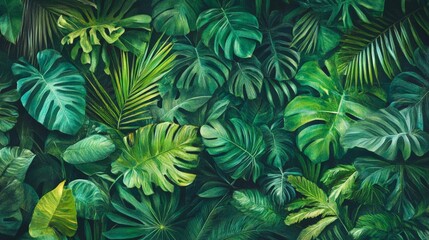 Lush Green Tropical Leaves Texture Background for Natural Decor