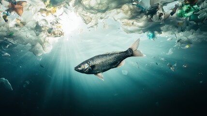 Cloudy water with herring and pollutants, showcasing threats to marine ecosystems