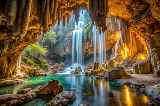 Edessa Cave Waterfall: Dramatic Stalactite & Stalagmite Rock Formation, Greece