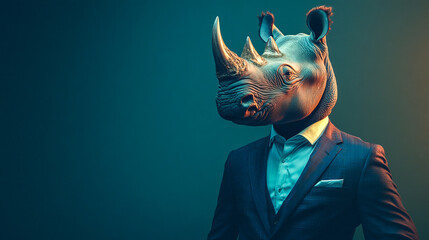 Surreal rhino-headed humanoid in formal attire