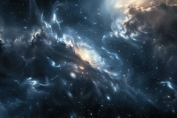 Vast expanse of the universe showcases swirling galaxies, stars, and celestial bodies in vibrant colors and intricate details during a cosmic exploration